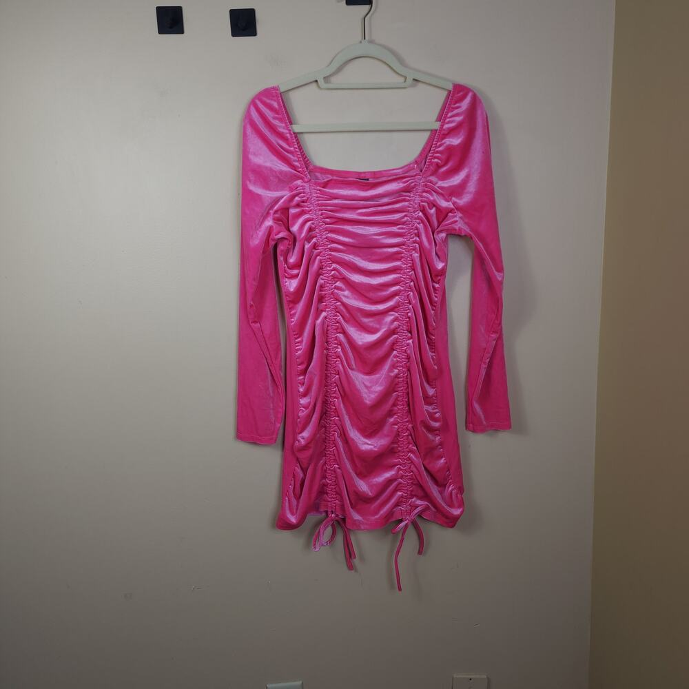 Wild Fable Long Sleeve Ruched Velvet Bodycon Dress in Pink Size XL